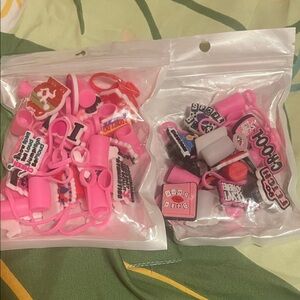 Pink and White straw toppers